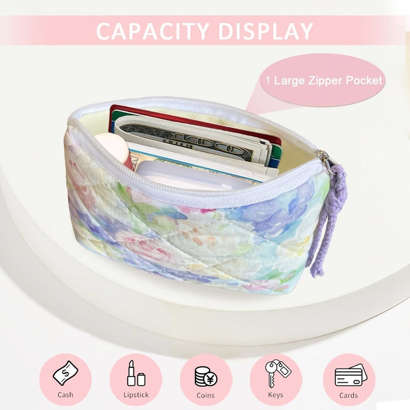 Modacarry Store Cotton Quilted Floral Coin Purse Digital Camera Pouch with Cute Prints Zipper for Women Girls (PINK PURPLE) - Image 2
